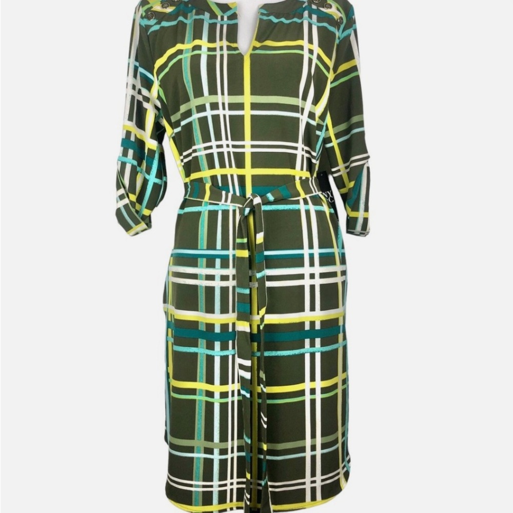 New York & Company Green Plaid Dress